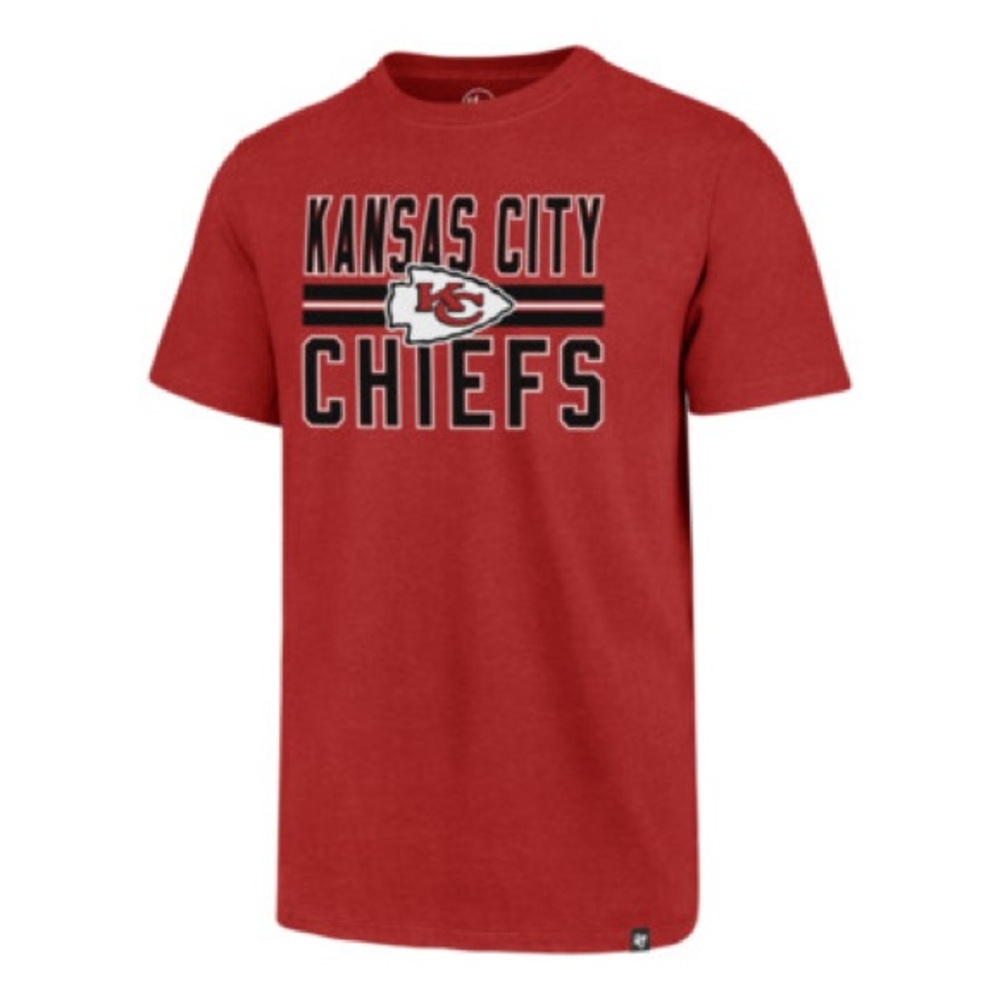 KANSAS CITY CHIEFS '47 BRAND RED BLOCK STRIPE CLUB TEE SHIRT Men’s Size XL